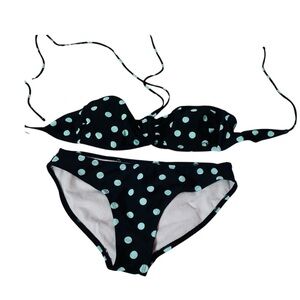 Polka Dot‎ Bikini Swimsuit Two Piece Bandeau Top Black Blue